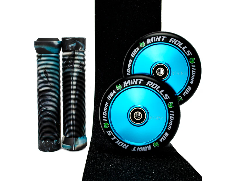 Mint Rolls 110mm Hollow Core Scooter Wheels Grips Tape Pack Aqua