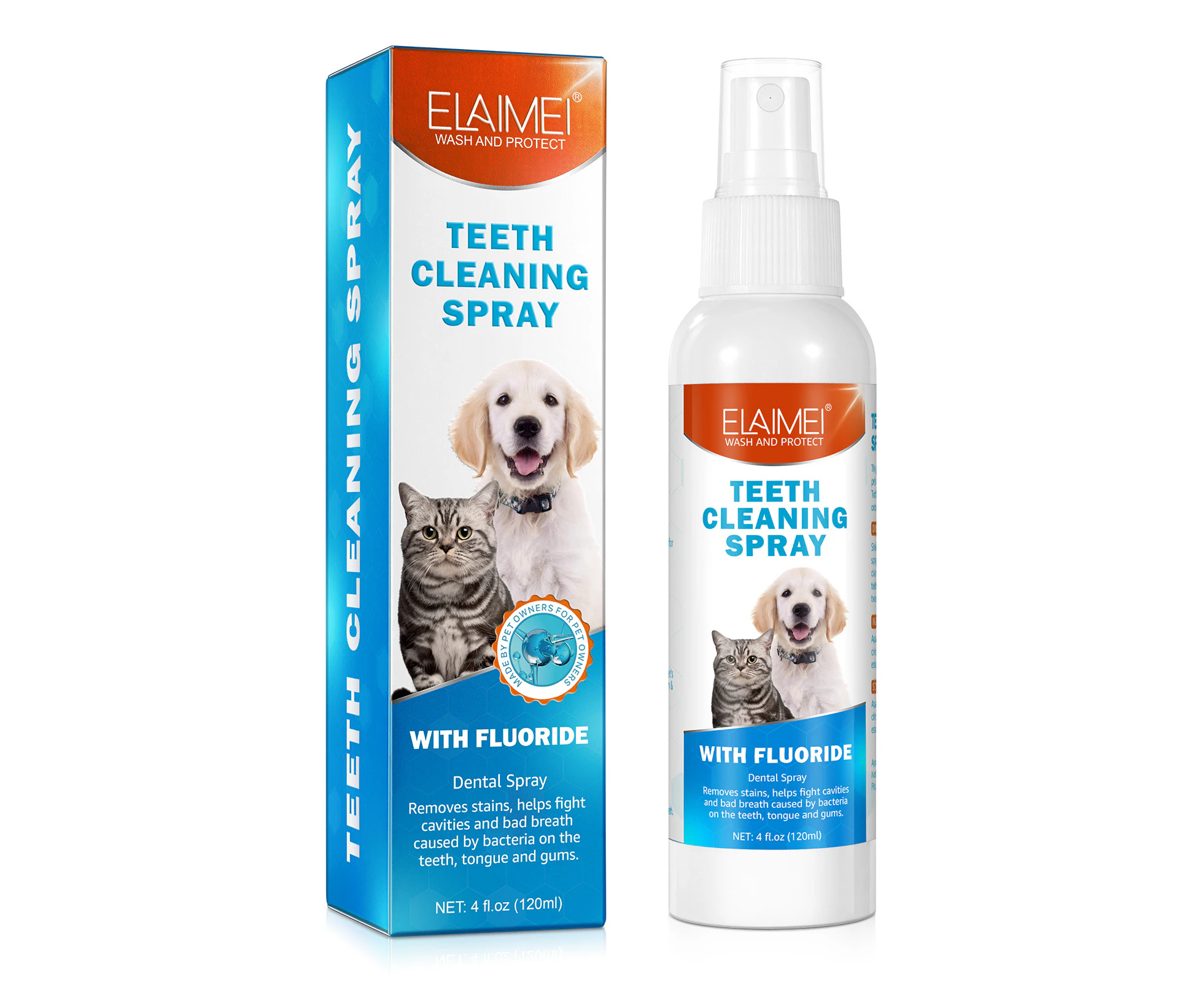 Elaimei Pet Dental Spray Dog Cat Teeth Cleaning Fresh Breath Tartar Plaque Additive Oral Care Freshener Bad Smell Breath Removal Animal Vet