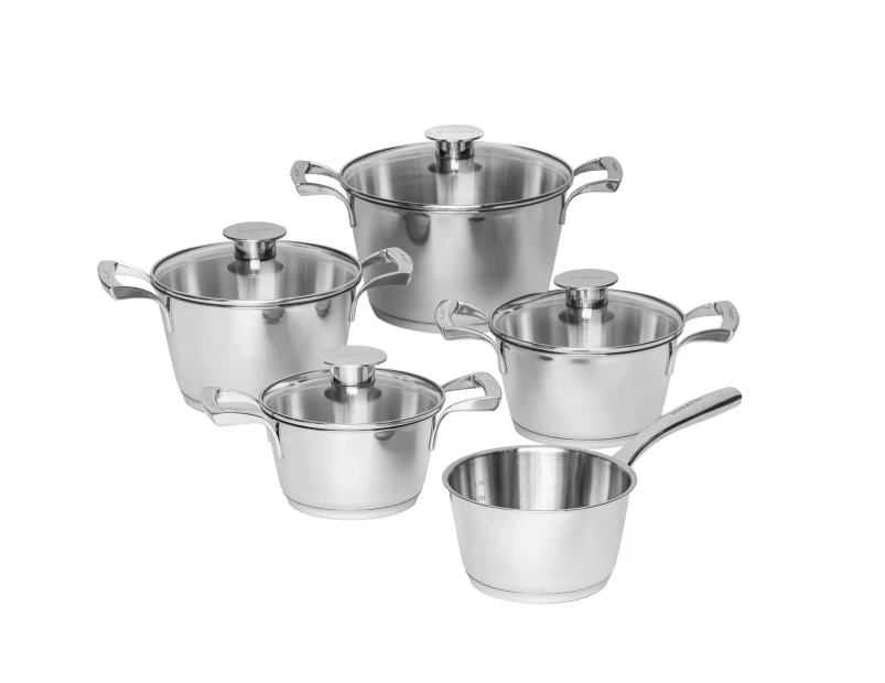 Bugatti 9-Piece Cookware Set w/ Glass Lids - Stainless Steel