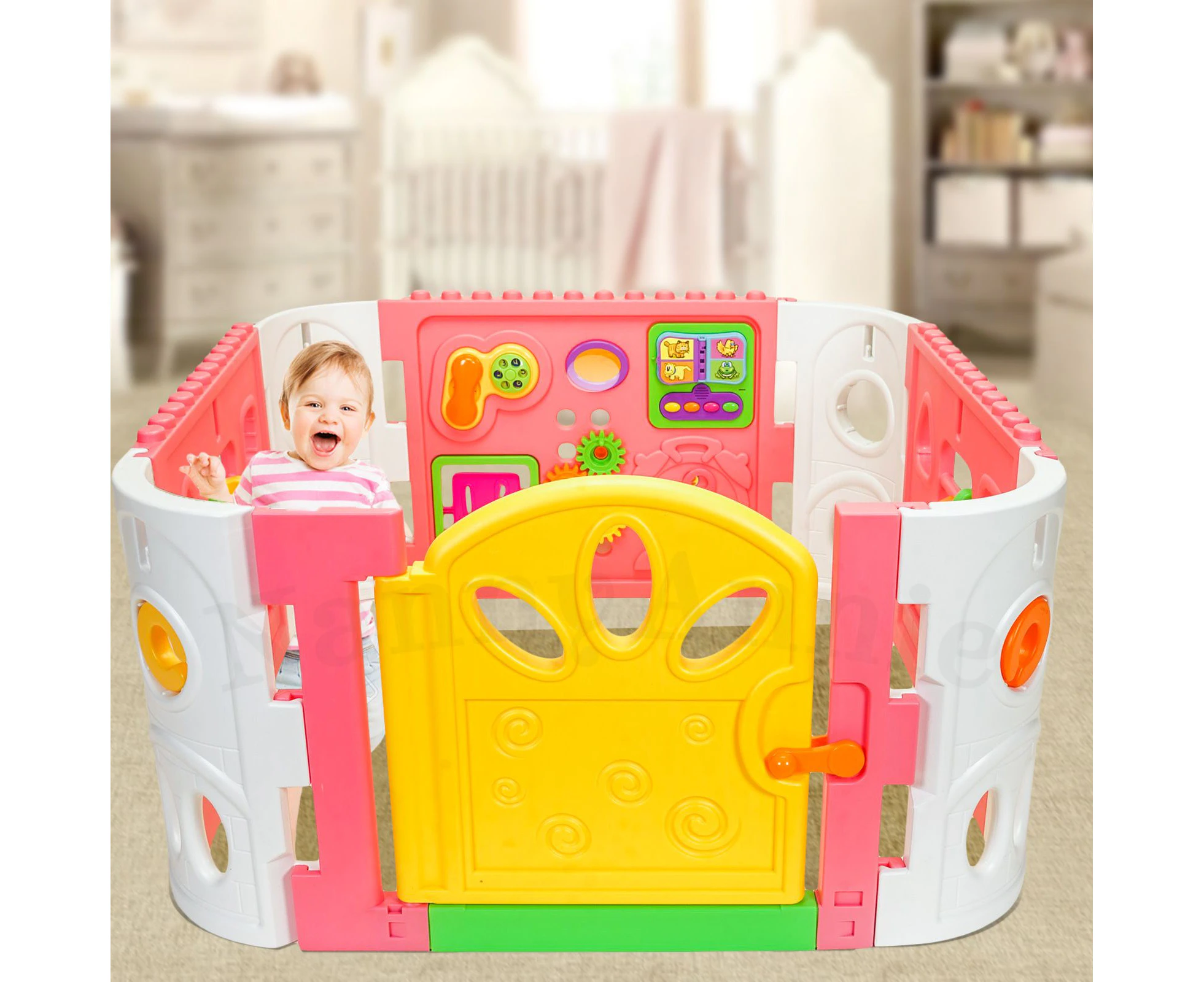 Baby Playpen - Interactive Baby Room Play Den WITH GATE - Pink