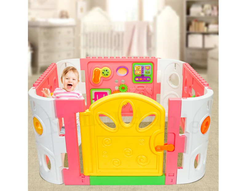 Baby Playpen - Interactive Baby Room Play Den WITH GATE - Pink - Pink