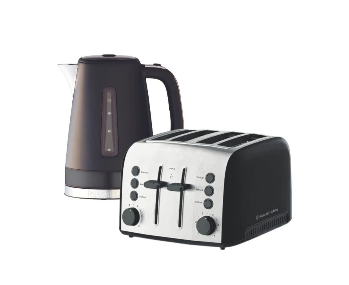 Russell Hobbs Brooklyn 4 Slice Toaster & 1.7L Kettle Set - Matte Black