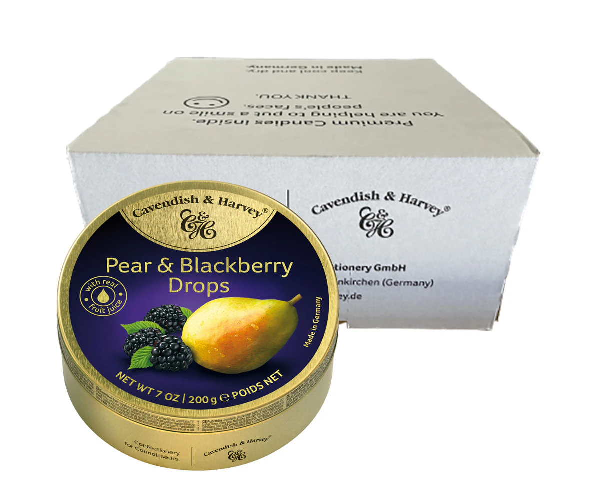 Cavendish and Harvey Pear & Blackberry Drops 200g Tin Sweets Candy Lollies x 10