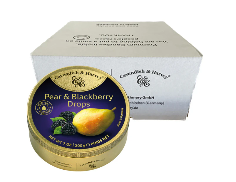 Cavendish and Harvey Pear & Blackberry Drops 200g Tin Sweets Candy Lollies x 10