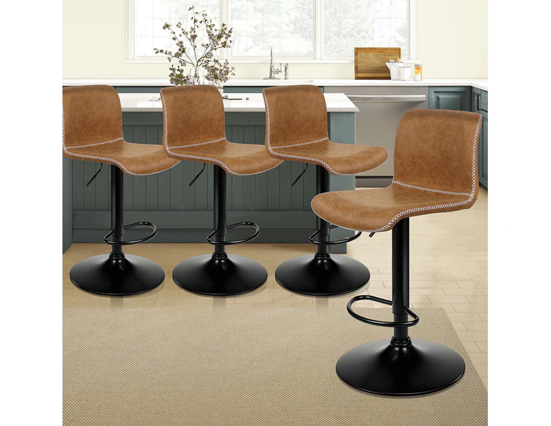 ALFORDSON 4x Bar Stools Remy Kitchen Gas Lift Swivel Chair Vintage Leather Brown