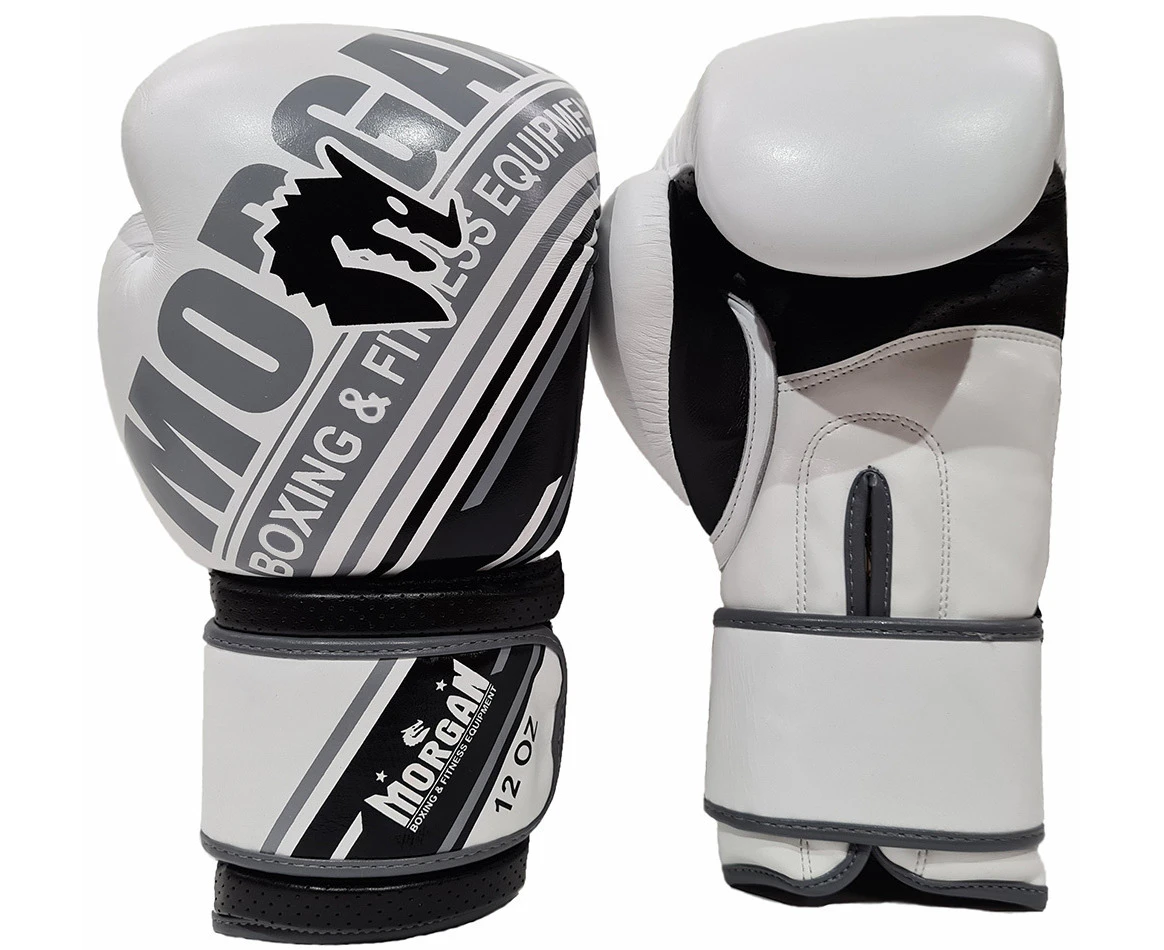 Morgan Sports - Aventus Leather Boxing Gloves - Pro MMA Muay Thai - 10 to 16oz - White