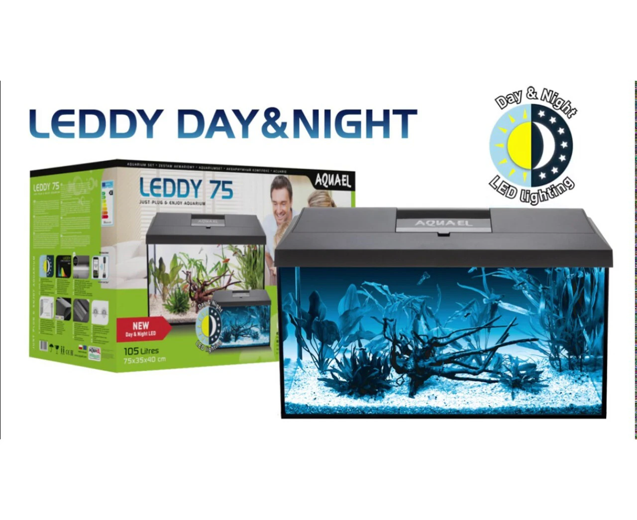 Aquael Leddy 75 Aquarium Set Black Day Night