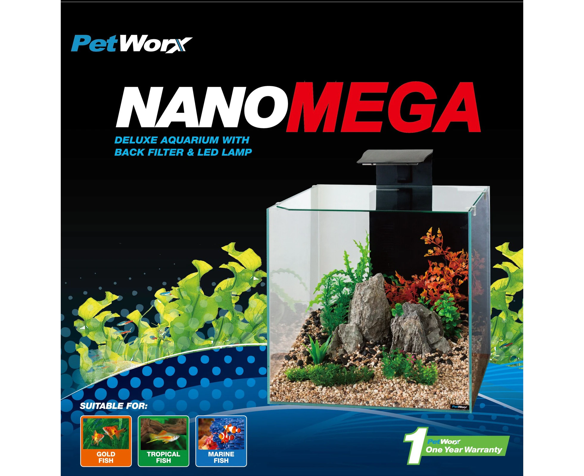 Petworx Nano Mega Aquarium 90L Filter & Lighting