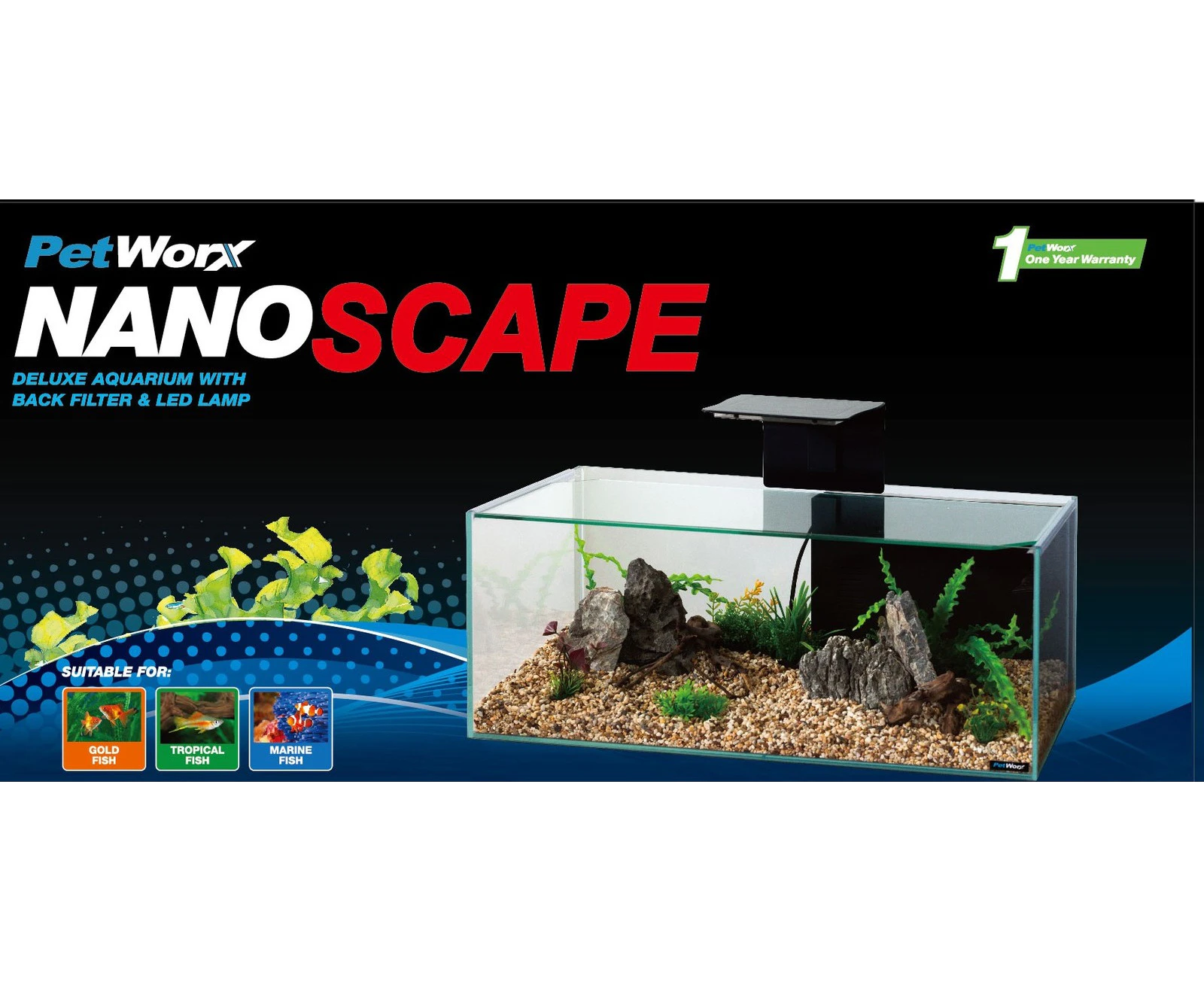 Petworx Nano Scape 45L Aquarium Set Filter & Led Light