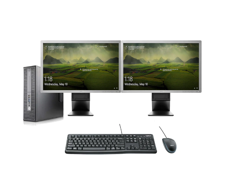 HP 800 G2 Refurb i5 Gaming Desktop 128GB SSD+500GB Nvidia GT1030 + Dual 23" Monitor | Refurbished - Refurbished Grade A