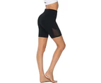 Women Slim Fit Stretch Hip Lift High Waist Yoga Leggings Mesh Shorts Sport Pants-Black