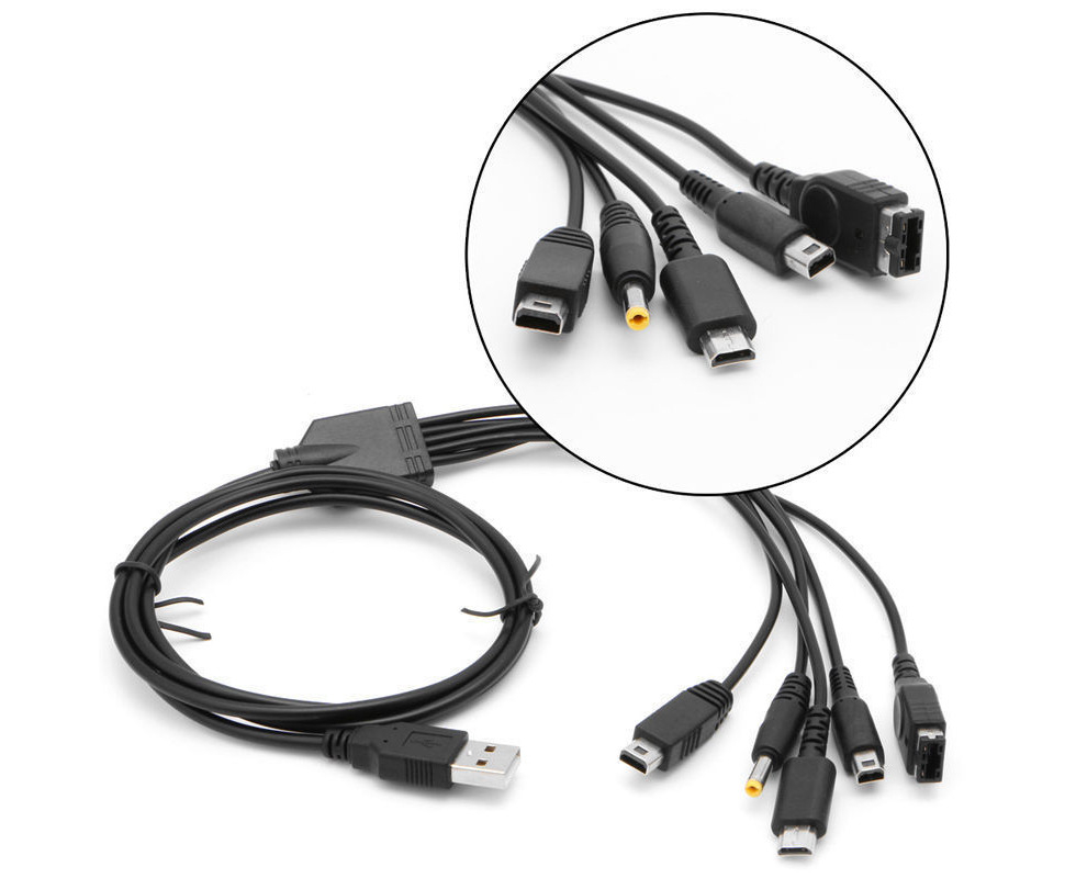  5 in 1 USB Charger Cable for Nintendo DS Lite/ Wii U/ New 3DS  (XL/LL), 3DS (XL/LL), 2DS, DSi (XL/LL) ,NDS/Gameboy Advance SP, PSP 1000  2000 3000, Multi-Functional USB Charging Cord