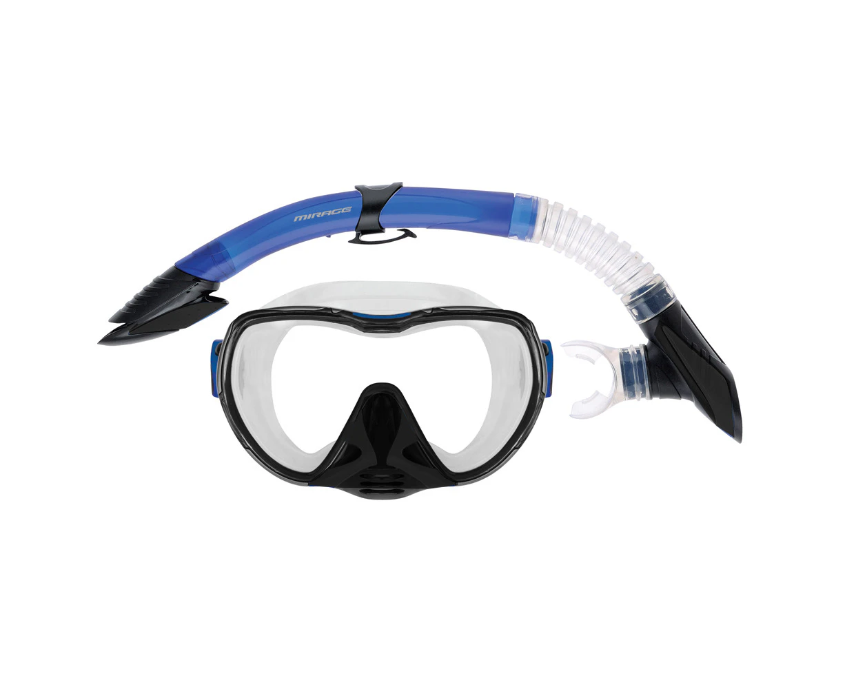 Mirage Diamond Adult Beach Swimming Silicone Goggle Mask/Snorkel Set Black/Blue