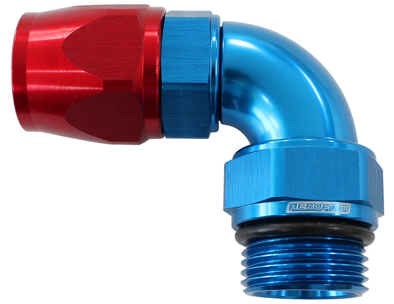 Aeroflow PTFE Male Hose End Adapter -10ORB to -10AN Red/Blue Finish AF583-10-10D