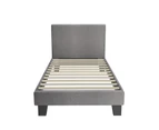 Oikiture Bed Frame Single Size Mattress Base Platform Wooden Slats Grey Fabric