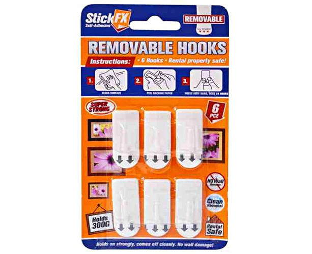 StickFX [2PK] Self-Adhesive Wall Hook Holds 300G Rem-2.5Cmh 12Pce Hanging Sticky Door