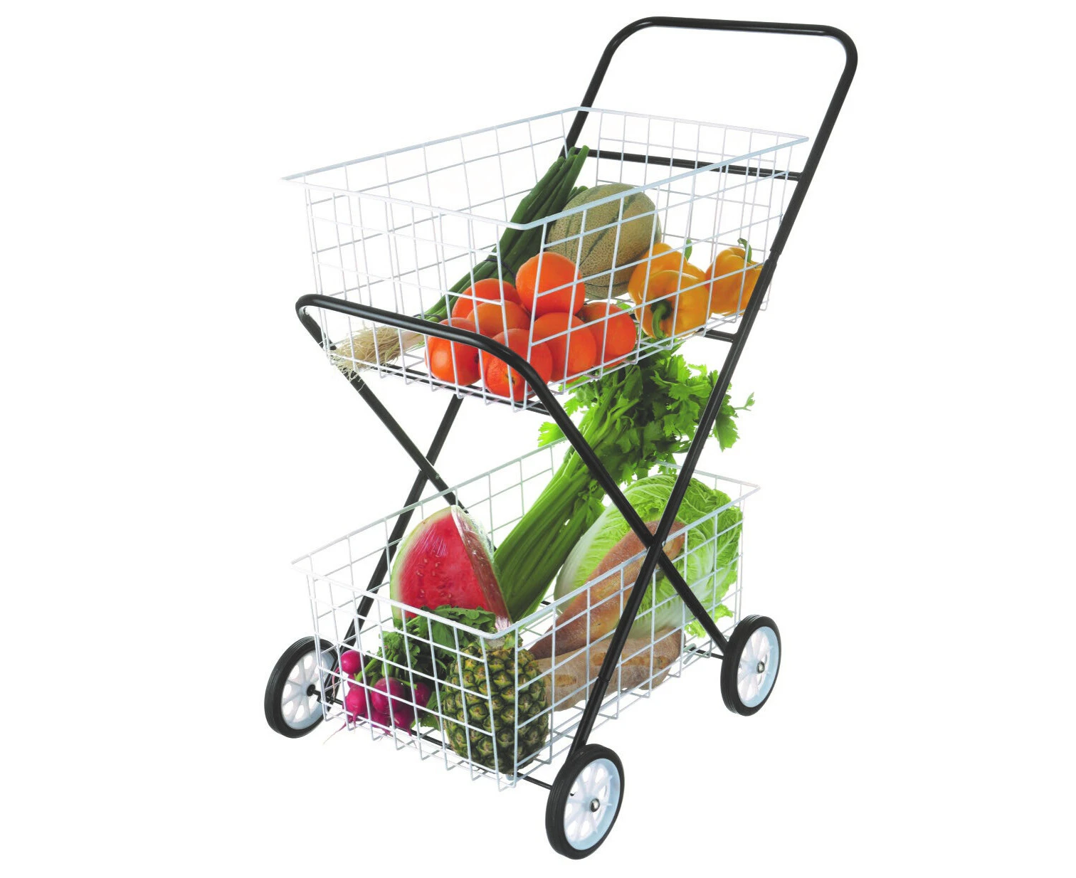 Shopping Trolley Foldable Cart Double Basket Collapsible