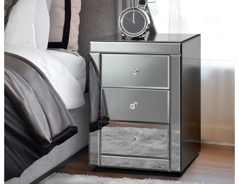 ALFORDSON Mirrored Bedside Table Grey
