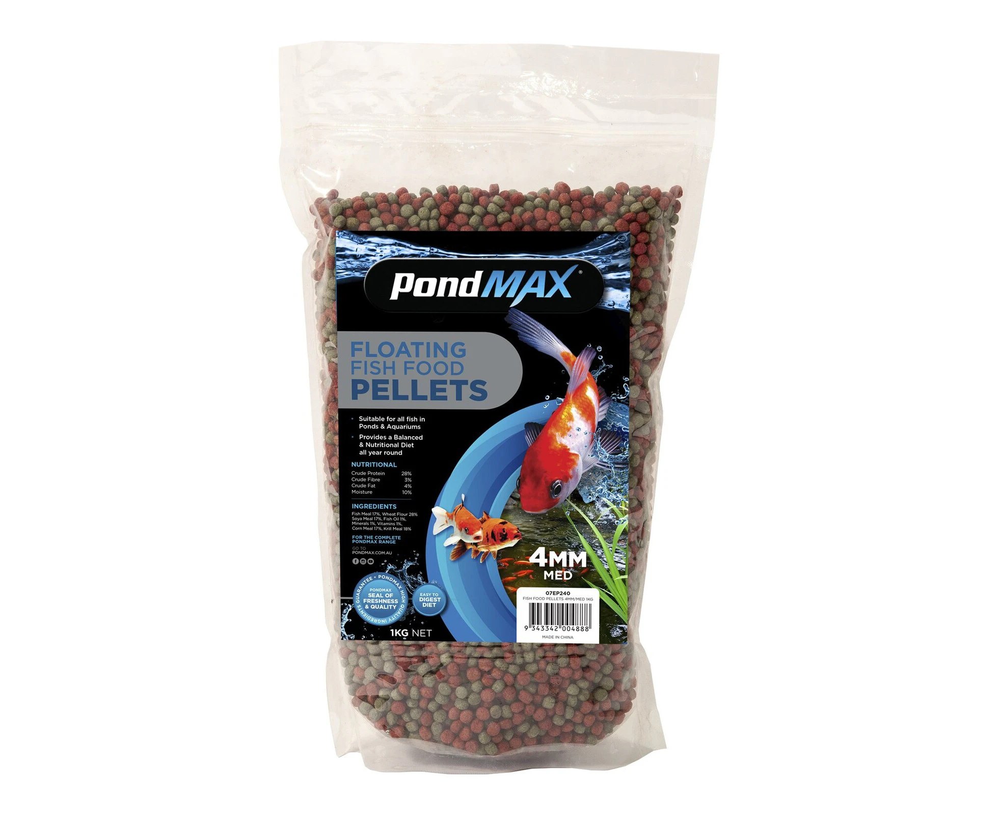 PondMAX 07EP240 Fish Food Pellets (4mm/Medium) 1kg