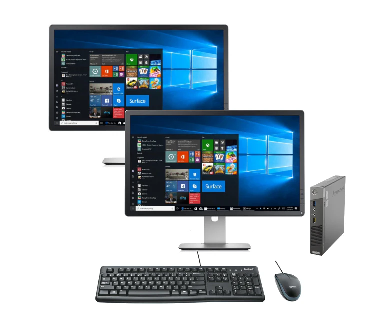 Lenovo M93p Bundle Desktop PC i5-4570T 2.9GHz 8GB RAM 480GB + Dual 24" Monitor - Refurbished Grade A