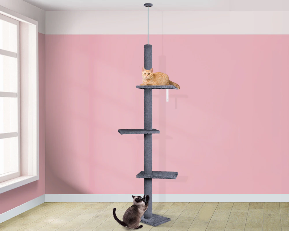 BEASTIE Cat Tree Floor to Ceiling Scratching Post Grey 230-286cm