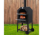 3in1 Portable BBQ Charcoal Grill Steel Pizza Oven Smoker Barbecue Camp Outdoor - Black