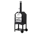 3in1 Portable BBQ Charcoal Grill Steel Pizza Oven Smoker Barbecue Camp Outdoor - Black