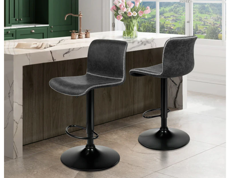 ALFORDSON 2x Bar Stools Remy Kitchen Gas Lift Swivel Chair Vintage Leather Grey