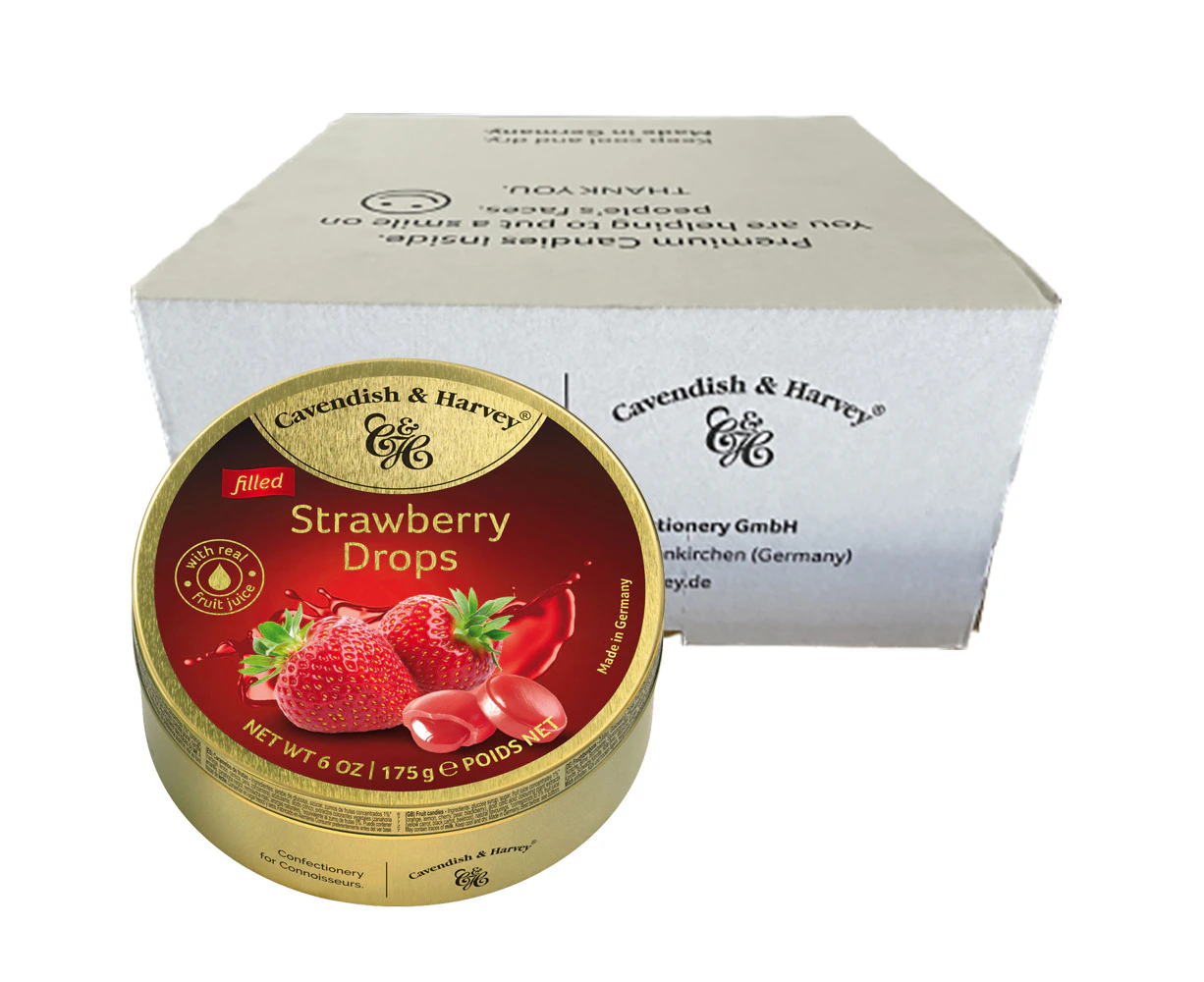 Cavendish and Harvey Strawberry Drops 175g Tin Sweets Candy Lollies x 10