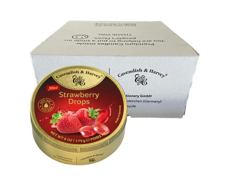 Cavendish and Harvey Strawberry Drops 175g Tin Sweets Candy Lollies x 10