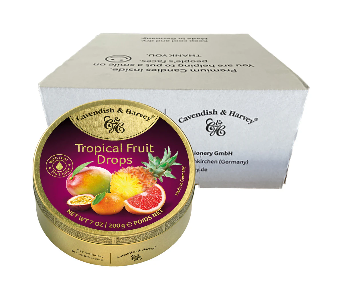 Cavendish and Harvey Tropical Fruit Drops 200g Tin Sweets Candy Lollies x 10