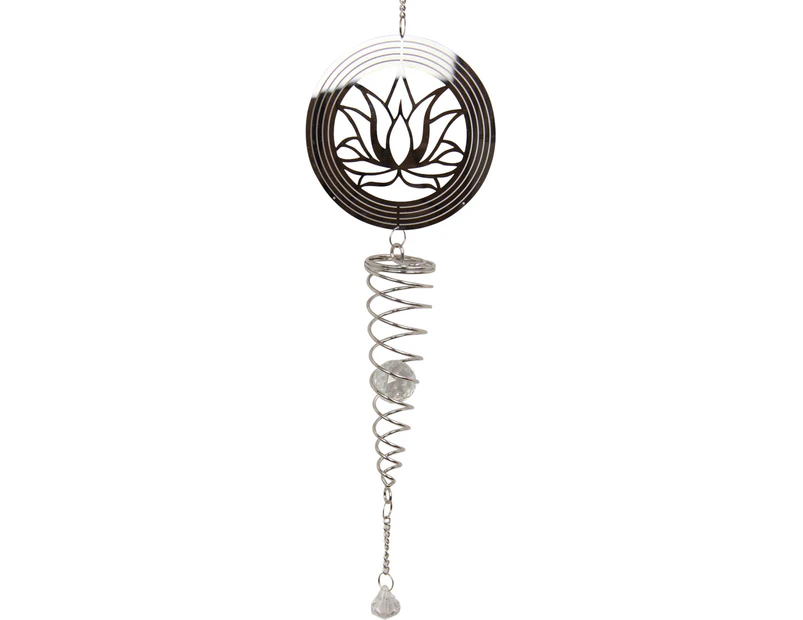 Vortex Spinner Chime 70cm Silver Lotus Illusion Metal and Jewel Hanging Decor - Silver
