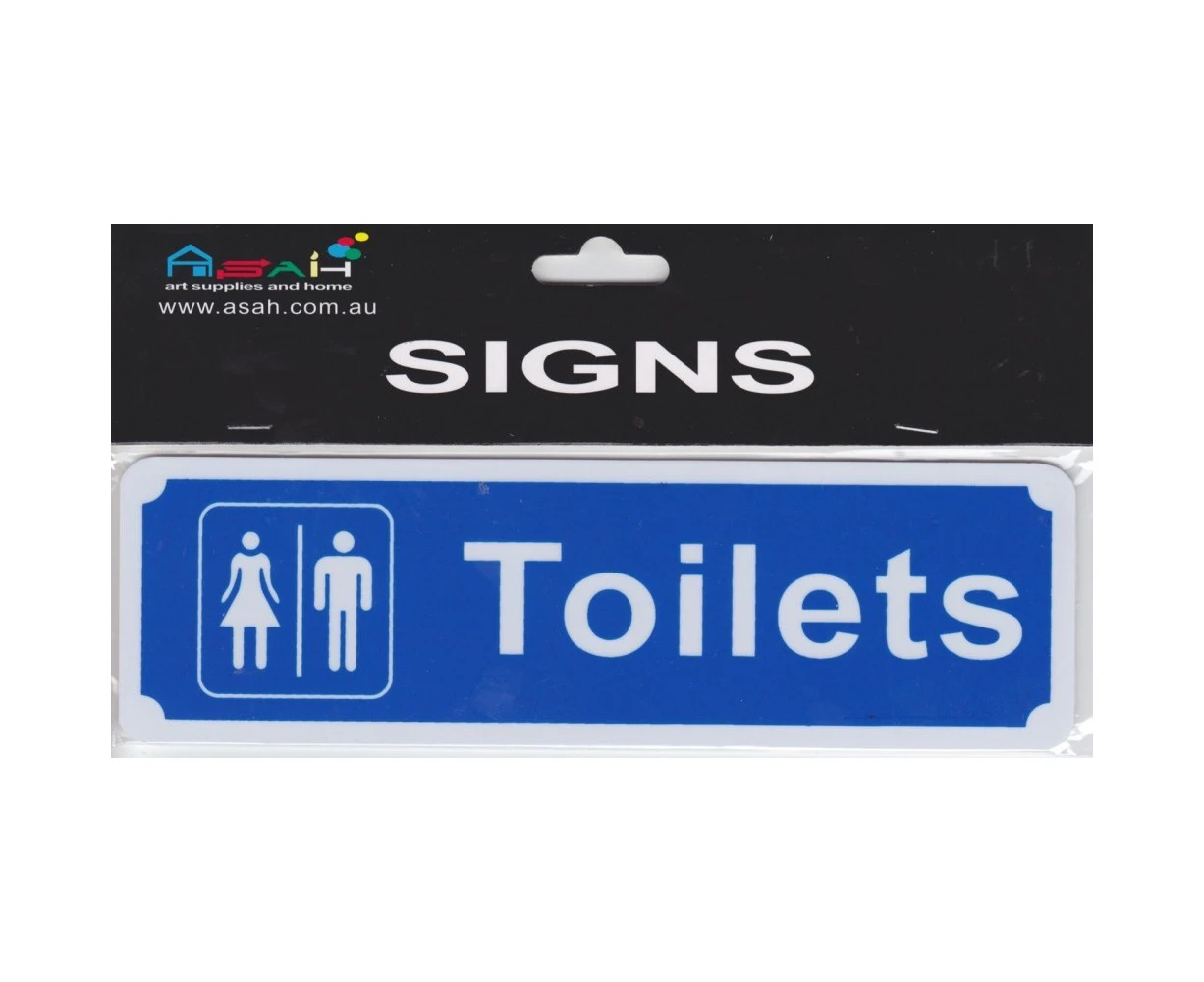 Toilets Plastic 20cm 1pce Sign Blue/White Self Adhesive Business/Workplace