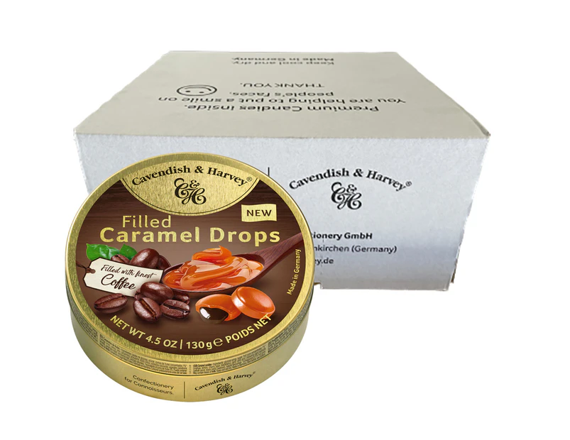 Cavendish and Harvey Caramel With Coffee Drops 130g Tin Sweets Candy Lollies x 12