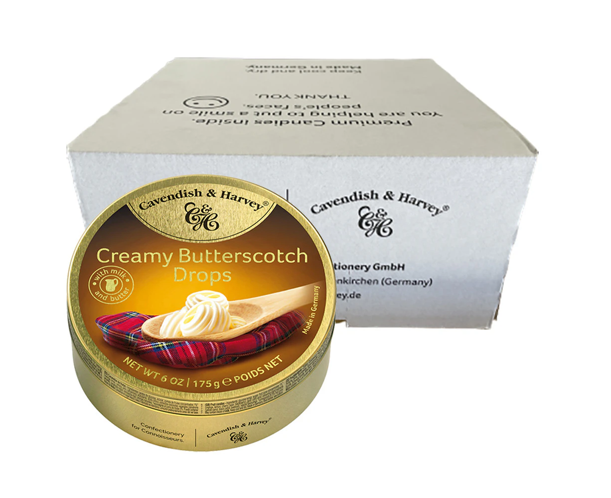 Cavendish and Harvey Creamy Butterscotch Drops 175g Tin Sweets Candy Lollies x 10