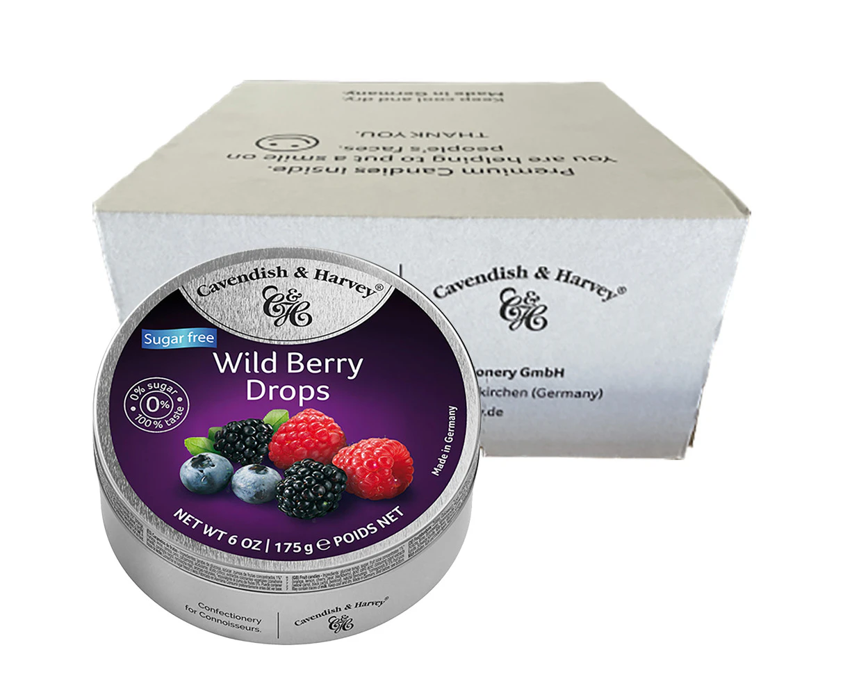 Cavendish & Harvey Tin Sweets 175g Sugar Free Wild Berry x 10