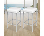 Set of 2 PU Leather Backless Kitchen Bar Stools Steel Base - White and Chrome - White