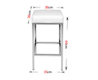 Set of 2 PU Leather Backless Kitchen Bar Stools Steel Base - White and Chrome - White