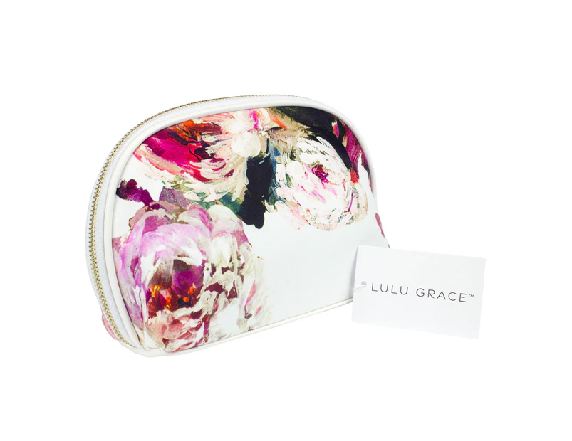 Lulu Grace Cosmetic Bag Make Up Travel Pouch Floral Print 22 x 13 x 8cm White