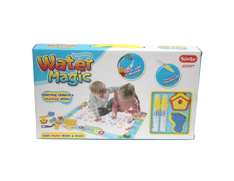 8pce Kids Water Magic Pen Art Set Mat, Markers, Stencils & Foam Stamps Included - Multi