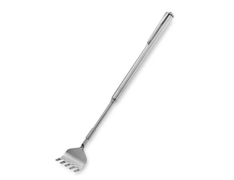 Extendable Telescopic Back Scratcher Metal Hand Claw Massager Tool with Pocket Clip - Silver