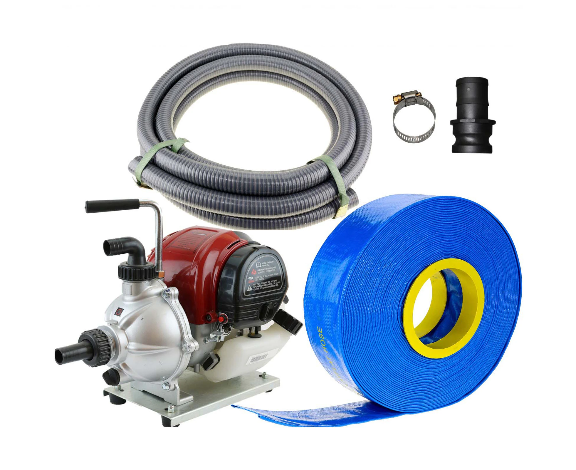 1" Transfer Water Pump Four Stroke Camping Gold Sluice and Hose Kit Petrol 4x4