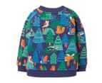Bonivenshion Children Cotton Crewneck Sweatshirts Boys Cartoon Long Sleeve Pullovers Dinosaur Kids Toddler Christmas Tops - Navy