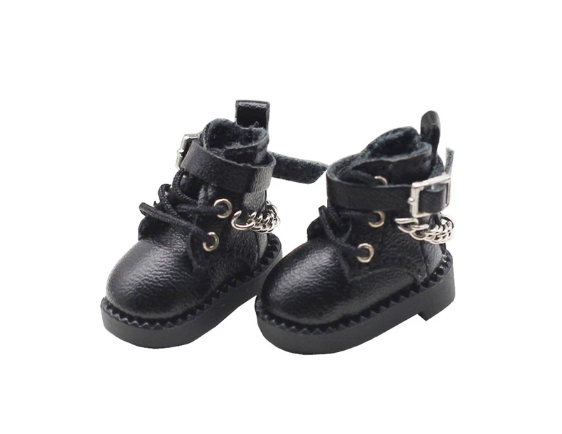 1 Pair Chain Decor Buckle DIY Doll Shoes Stylish Cute Doll Toy Boots Photograph Props  Black