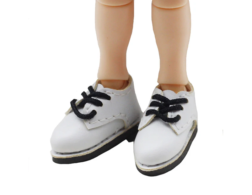 1 Pair Doll Pointy Shoes High Simulation Interactive Funny Lace-up Shoes BJD Doll Toy Shoes Doll Accessory  White