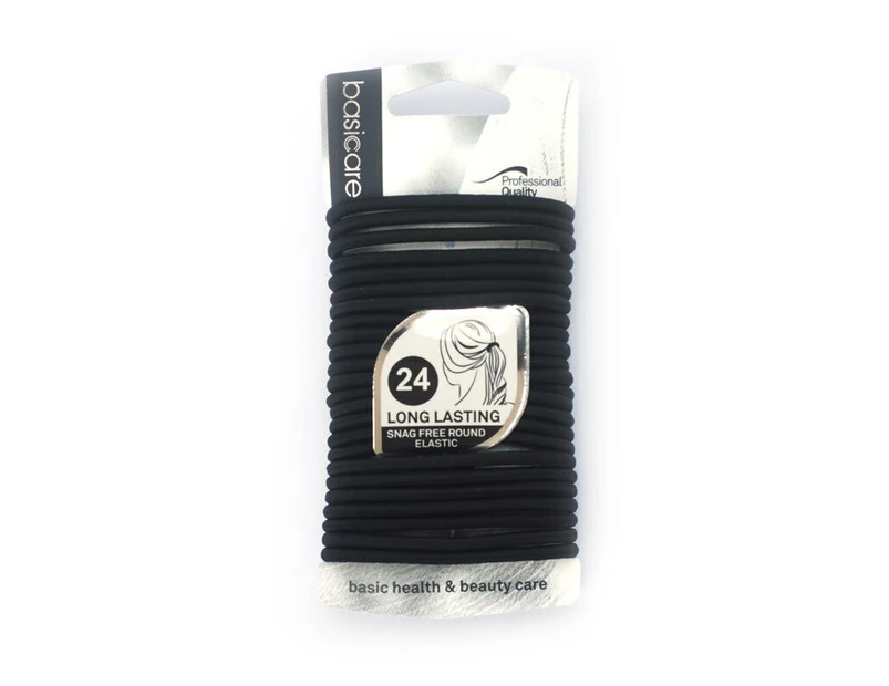 Basicare Elastic Black Hair Bands 24pcs 4mm - Black