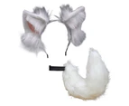 1 Set Faux Tail Realistic Easy to Wear Plush Ears Headband Furry Animal Tail Party Supplies White