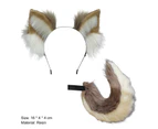 1 Set Faux Tail Realistic Easy to Wear Plush Ears Headband Furry Animal Tail Party Supplies Khaki