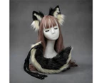 1 Set Faux Tail Realistic Easy to Wear Plush Ears Headband Furry Animal Tail Party Supplies Black