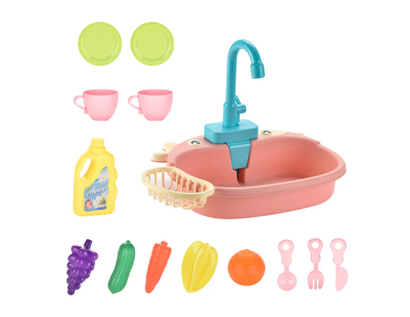 1 Set Funny Kitchen Supplies Toy Durable Plastic Automatic 180 Degree Rotatable Educational Sink Washing Toys for Kids Pink Red